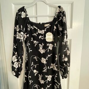 Altar'd State Black Dress with White Floral Design